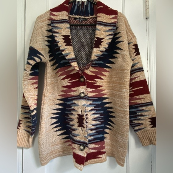 Ann French Aztec Southwestern Print Cardigan pockets, front buttons Sz: Medium - Picture 2 of 12